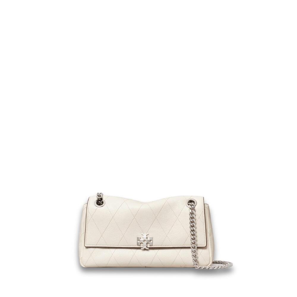 NEW TORY BURCH charlie quilted small shoulder bag in light cream
